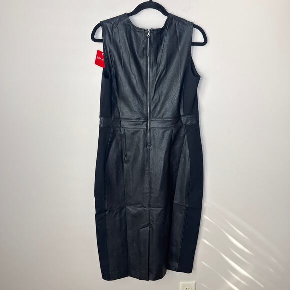NEW NWT Spanx Large Faux Leather Fitted Sheath Dress Sleeveless Black Party Work - Picture 9 of 10